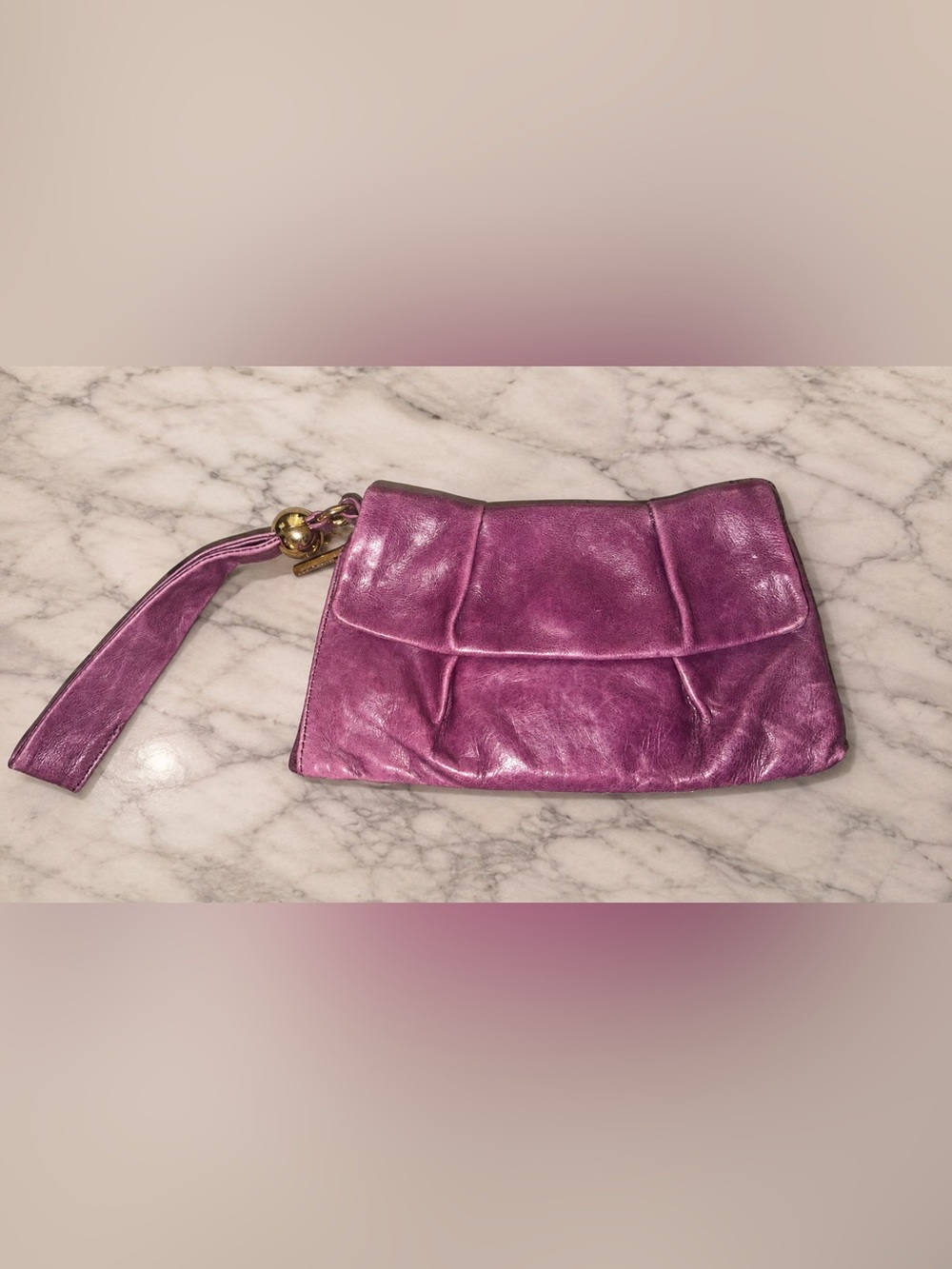 HOBO International Purple Leather Wristlet Clutch – Gold Hardware